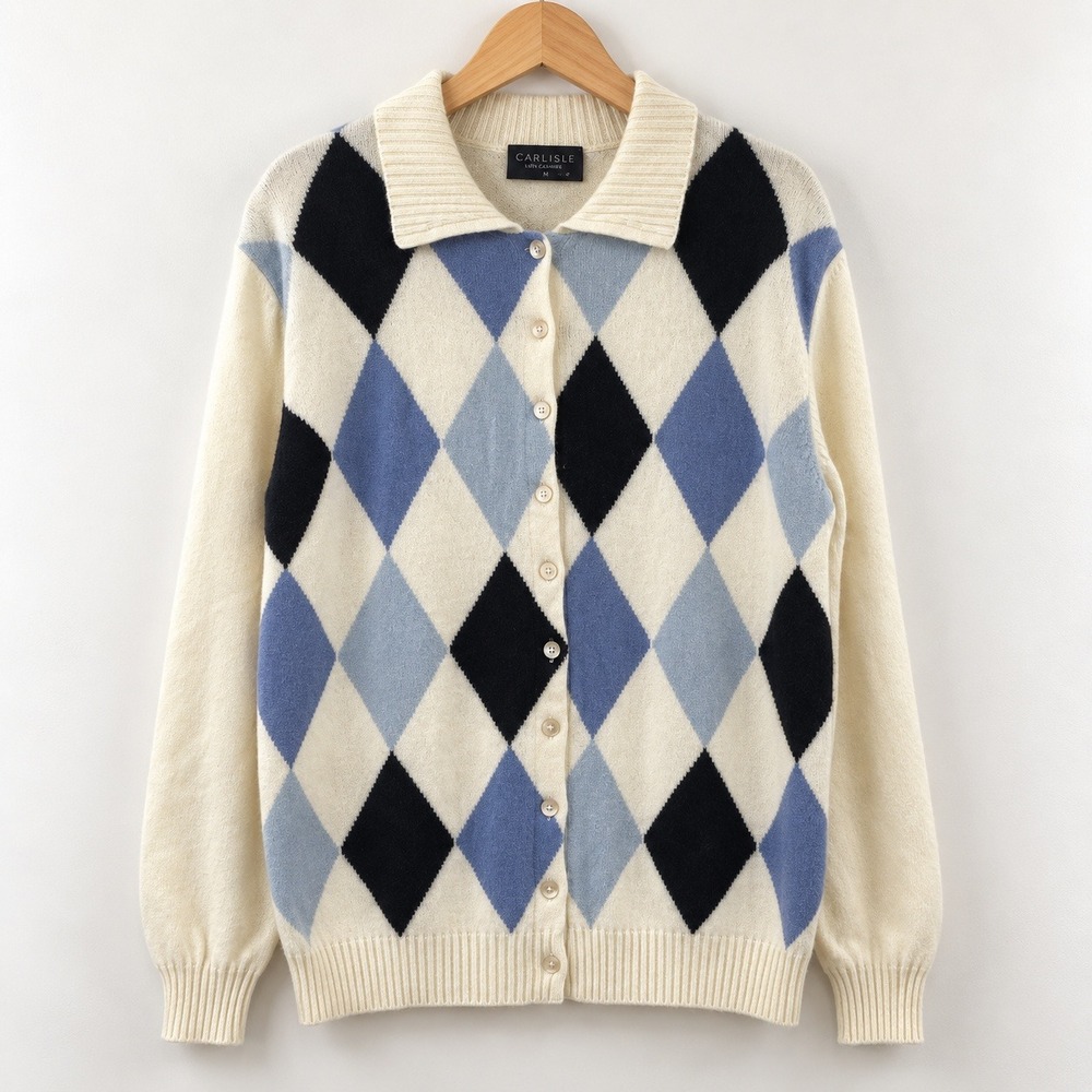 Cruciani Old Money Argyle Cardigan Sweater Women Medium Cashmere Preppy Luxury